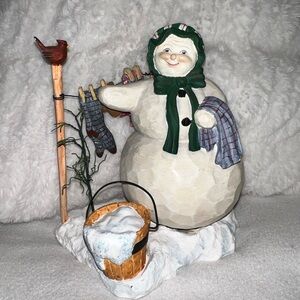 Festive Snowman Figurine with Green Scarf